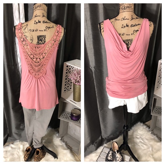POL Tops - Drape Front Lace Back Tank